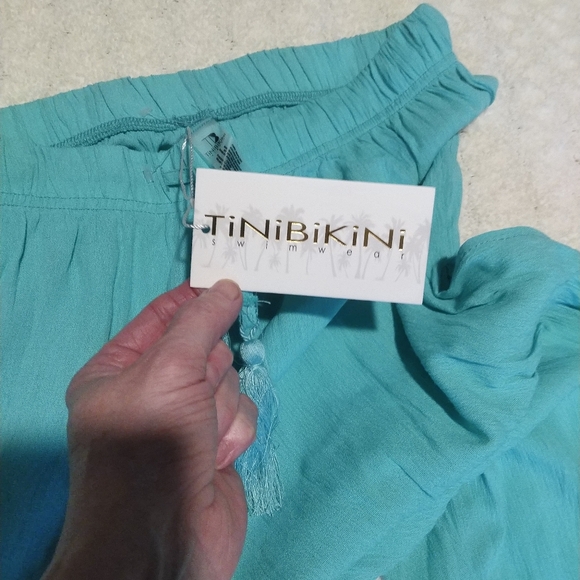 Women's Boho Swimsuit Coverup Pants  Size M with Tie Ankle and Open Leg Slits - Picture 3 of 4